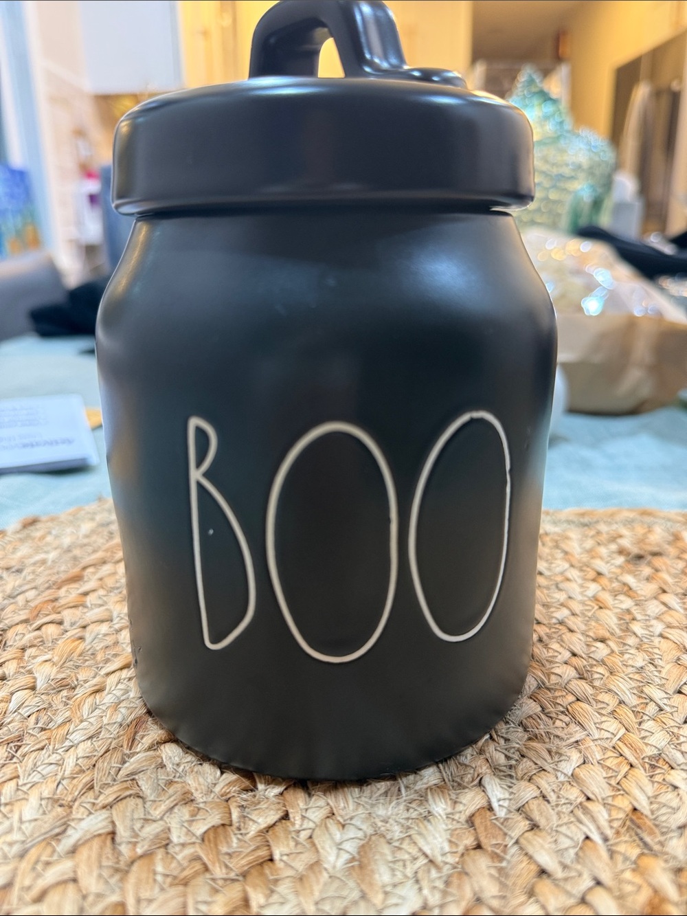 Rae Dunn Black Ceramic 'BOO' Canister with Lid
